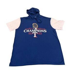 Texas Rangers 2023 World Series Champions Hooded T-Shirt Mens Large Blue White